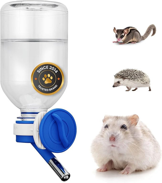 Choco Nose No-Drip Water Bottle Feeder for Hamsters, Hedgehogs, Gliders, Mice, Gerbils, & Small Pets, 10.2 fl.oz, 300ml - Easy to Install in Cages/Crates, US Patented Leakproof Nozzle 10mm, Blue(C125)
