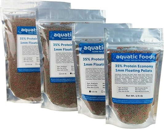 Aquatic Foods Inc. 1mm - 1/32, 35% Protein Economy Floating Pellets for All Community Fish, Tetras, Guppies, Angel Fish, Cichlids, Goldfish. All Tropical Fish - WL…2-lbs Foil Pouch Bag