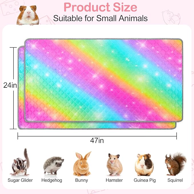 2 Pack Guinea Pig Bedding, Washable Guinea Pig Cage Liner Reusable Guinea Pig Mat Waterproof Guinea Pig Bedding for Cage, Super Absorbant Guinea Pig Pee Pads for Small Animals Hamster Rabbit Squirrel
