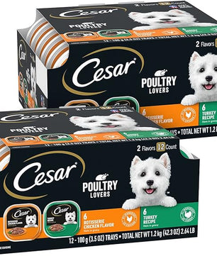 Cesar Filets in Gravy Adult Wet Dog Food, Poultry Lovers Multipack, 3.5 oz. (12 Count, Pack of 2)