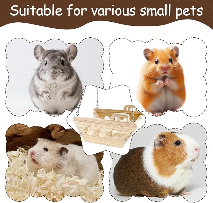 Natural Wood Chinchilla Toy Hammock for Cage Swing, Hanging Chinchilla Bed, Wooden Toys and Cage Accessories, Hut Ledges and Platforms for Indoor Habitat Enrichment