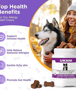 Allergy Relief Chews for Dogs - Omega 3 Skin & Coat Supplement with Colostrum & Probiotics - Itch Relief for Dogs, Dry Skin, Paw Licking, Seasonal Allergies,Chicken Flavor,100 Large Chews