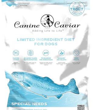 Canine Caviar - Special Needs: Trout & Whole Ground Oats, Alkaline Dry Dog Food, Limited Ingredients, Gluten-Free, Based on Science & Research, Veterinary Alternative Diet (22 Pound Bag)