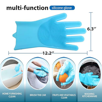 Dog Washing Gloves -Dog Bath Brush - Dog Bath Gloves - Dog Shampoo Brush - Pet Grooming Gloves -Cat Grooming Supplies_ Dog Bath Supplies（1 Pair Blue