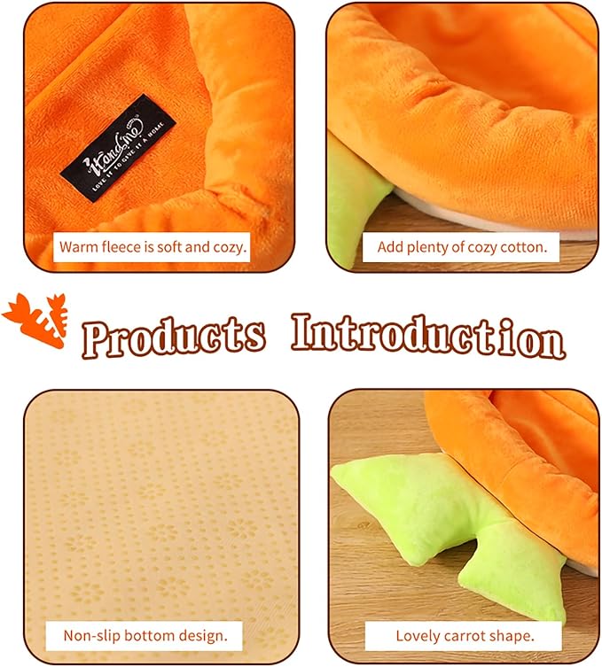 Bunny Bed Rabbit Bed Carrot Shape Bunny Beds Soft Comfortable Rabbits Beds Machine Washable Indoor Guinea Pig Bed Cute Small Animal Bed for Guinea Pig Chinchilla Ferret Squirrel Hedgehog (Large)