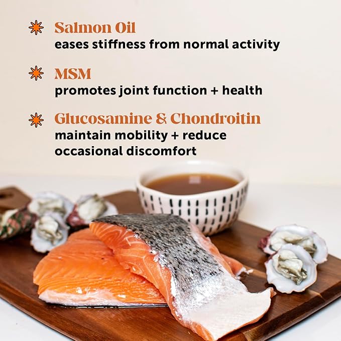 Dog Joint Supplement with Salmon Oil for Dogs - Ease Stiffness, Reduce Discomfort & Support Joint Mobility Liquid Supplement, Dog Food Topper Bone Broth with Glucosamine for Dogs (12 oz)