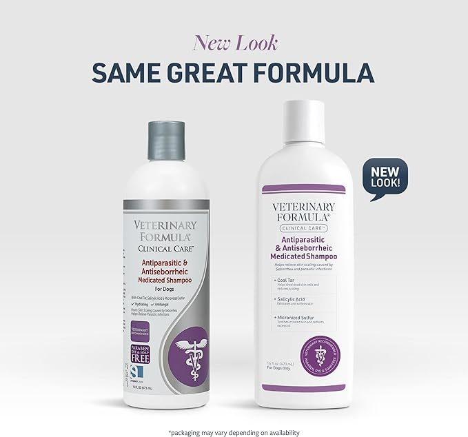 Veterinary Formula Clinical Care Antiparasitic & Antiseborrheic Medicated Dog Shampoo, 16 oz – Paraben, Dye, Soap Free – Hydrating and Antifungal Shampoo for Dogs, White