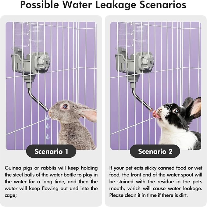 Vannon Small Animal Water Dispenser for Cage, 25oz Auto Feeding Crate Water Bottle for Rabbit, Chinchilla, Ferret, Guinea Pig, Squirrel, Hedgehog, Pet Nozzle Diameter: 10mm, BPA Free, Grey