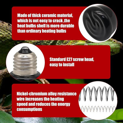 Mini Reptile Heat Lamp, 25w Infrared Ceramic Heat Emitter, No Light Emitting Reptile Heat Bulbs,Ceramic Heat Lamp for Amphibian, Chicken Coop,Cat, Turtle, Snake,Terrarium (1, 25 W)