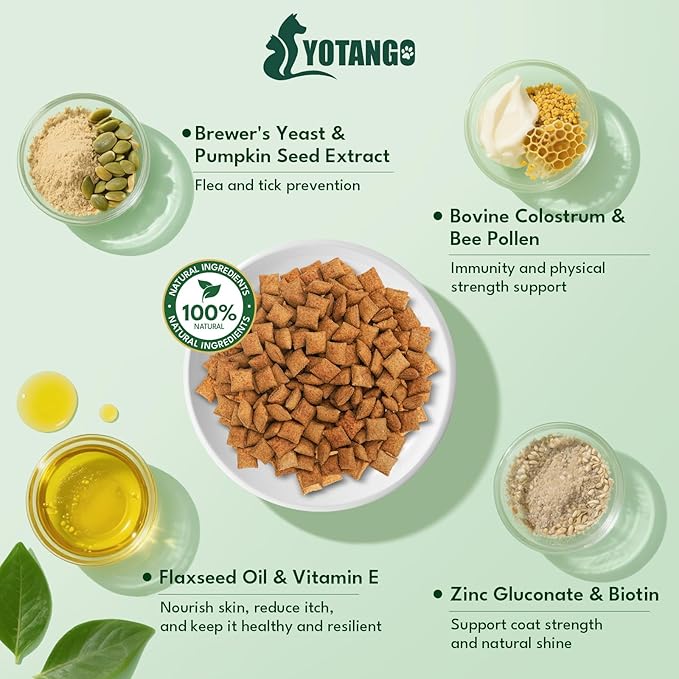 YOTANGO Dog Flea and Tick Support Crunchy & Creamy Chewables, 500 Chews Natural Flea and Tick Support for Dogs Chewable, Skin and Coat Support, Flea Chews for Dogs and Puppies (Beef Flavor)