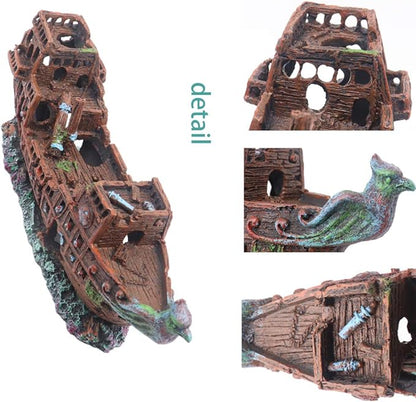 Little Aquarium Shipwreck Sunken Pirate Ship War Boat Fish Tank Decorations for Betta