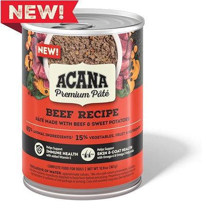 ACANA Premium Pate in Bone Broth Grain-Free Wet Dog Food Beef Recipe 12.8oz Cans (12 Count)