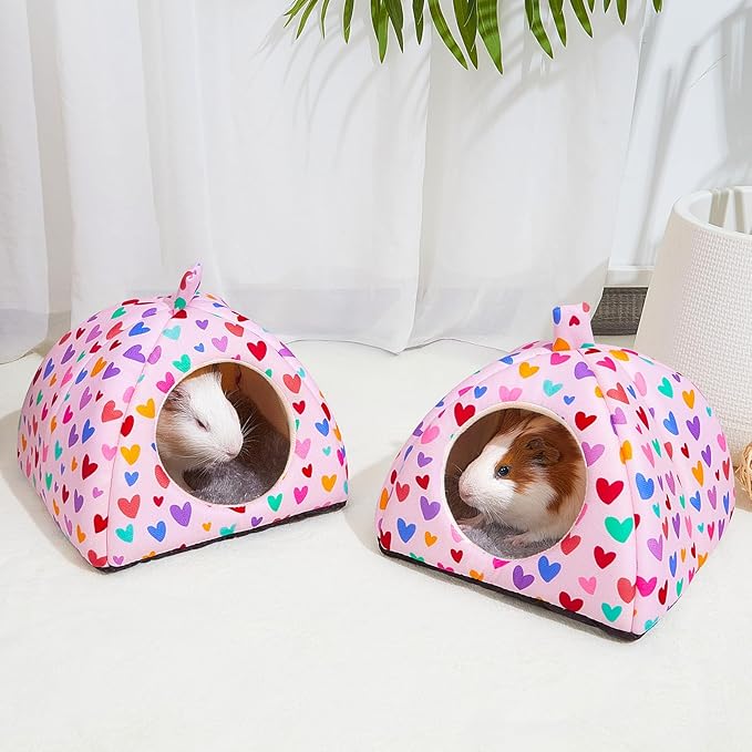 Glittme Guinea Pig Hideout 2Pack Guinea Pig Bed with Soft Pads Washable Small Animal Bed with Non-Slip Bottom Rabbit Hideout for Ferrets, Hamster, S