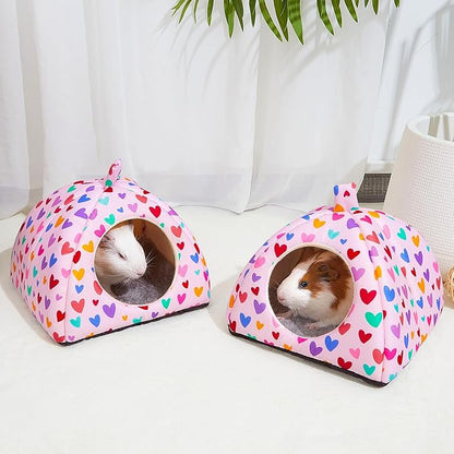 Glittme Guinea Pig Hideout 2Pack Guinea Pig Bed with Soft Pads Washable Small Animal Bed with Non-Slip Bottom Rabbit Hideout for Ferrets, Hamster, S