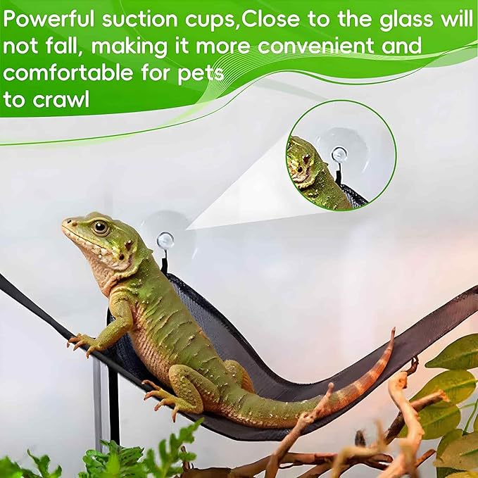 Reptile Feeding Tongs & Hammock Set, Stainless Steel Feeding Tongs Rubber Tip for Reptiles, Breathable Mesh Hammock for Bearded Dragon