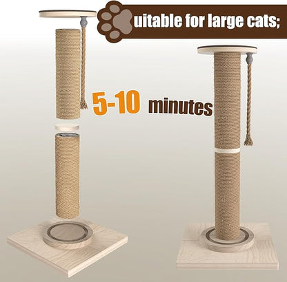 Cat Scratching Post, 32 Inch Tall Scratching Post for Indoor with Hemp Rope and Track Toy Ball Cat Scratcher for Medium and Large Cats