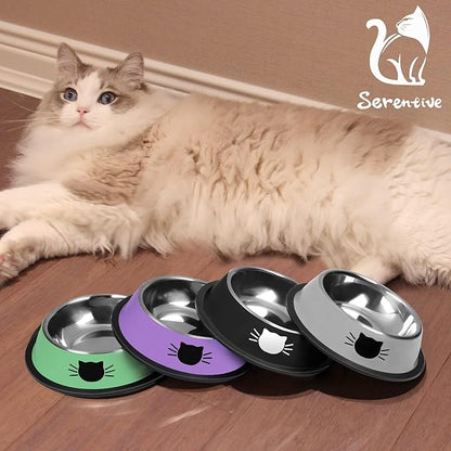2 Pcs Non-Slip Stainless Steel Small Food Bowls - Unbreakable, Thicken Cat Feeder, 7 Oz Dishes - Suitable for Indoor Small Pets - Removable Rubber Base, Easily Clean, Lovely Color