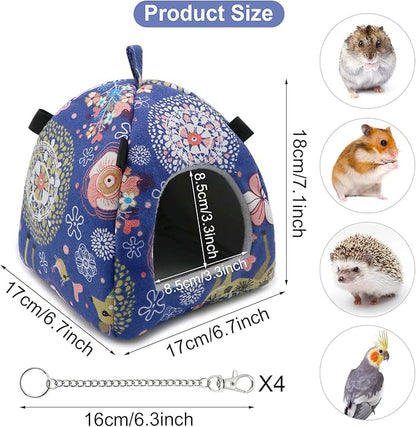 Hamster Tent Bed Winter Warm Hammock Sleeping Bed for Gerbil Rat Sugar Glider Squirrel Hedgehog Small Birds (M, Blue Elk)