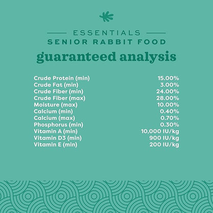 Oxbow Essentials Rabbit Food, Senior, Made with Oxbow Alfalfa for Rabbit, Vitamin & Mineral Rich Pet Pellets, Small Animal Pet Products, Bunny Food, Made in USA, High Fiber, 8 lb. Bag