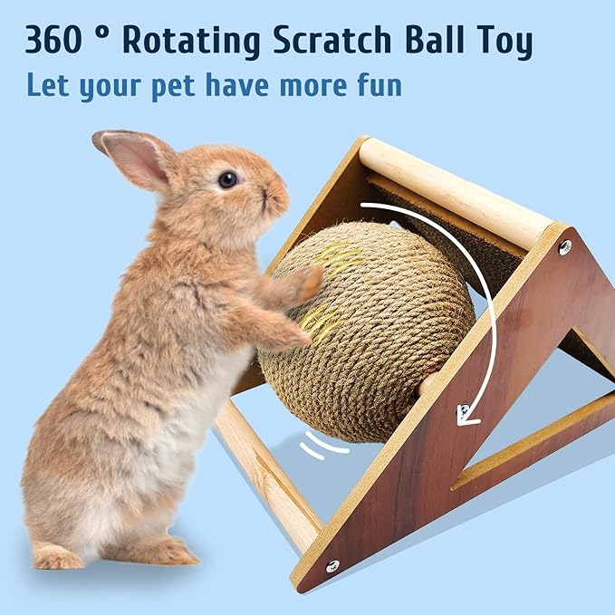 BNOSDM Rabbit Scratch Toy Natural Sisal Rabbit Scratching Ball & Cardboard Rabbit Scratch Pad 2-in-1 Rabbit Scratcher Interactive for Indoor Bunnies Kittens Ferrets Chinchillas Small Animals