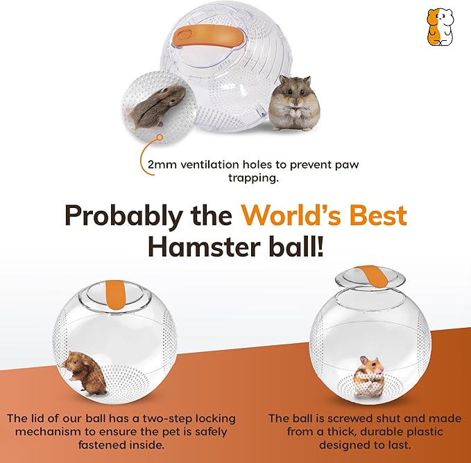 Clear Hamster Exercise Ball (7”) – Sturdy Dwarf Hamster Ball for Safe, Active Play – Ventilated Small Animal Toys for Gerbils, Mice & Other Small Pets – Must-Have Pet Rat Accessories