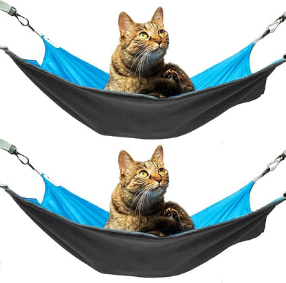 2-Piece Reversible Cat Hammock, Hanging for Cage, Washable Soft Outdoor Mat, Waterproof Cooling Pad (Large, Blue)