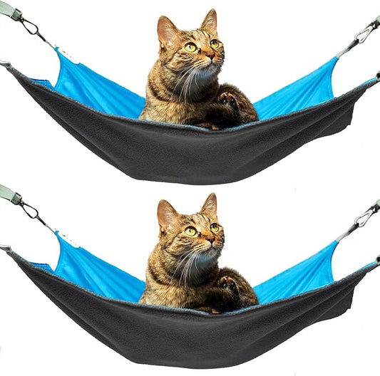 2-Piece Reversible Cat Hammock, Hanging for Cage, Washable Soft Outdoor Mat, Waterproof Cooling Pad (Large, Blue)
