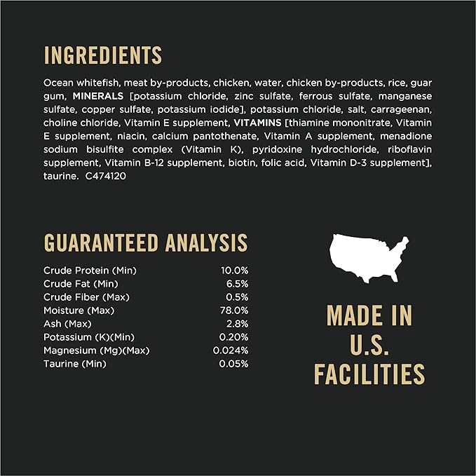 Purina Pro Plan Urinary Tract Cat Food Wet Pate, Urinary Tract Health Ocean Whitefish Entree - (Pack of 24) 3 oz. Pull-Top Cans