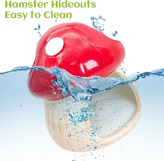 BNOSDM Ceramic Hamster Hideout Cute Mushroom Shape Hamster House and Habitat Cool Hamsters Hide Suitable for Syrian, Mice, Dwarf Hamsters, Gerbils (Red)