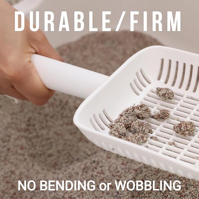 TypeC Cat Litter Scoop - Small Holes (0.11in) Big Size Scooper - Long Handle & Easy Cleaning - Hanger for Litter Box