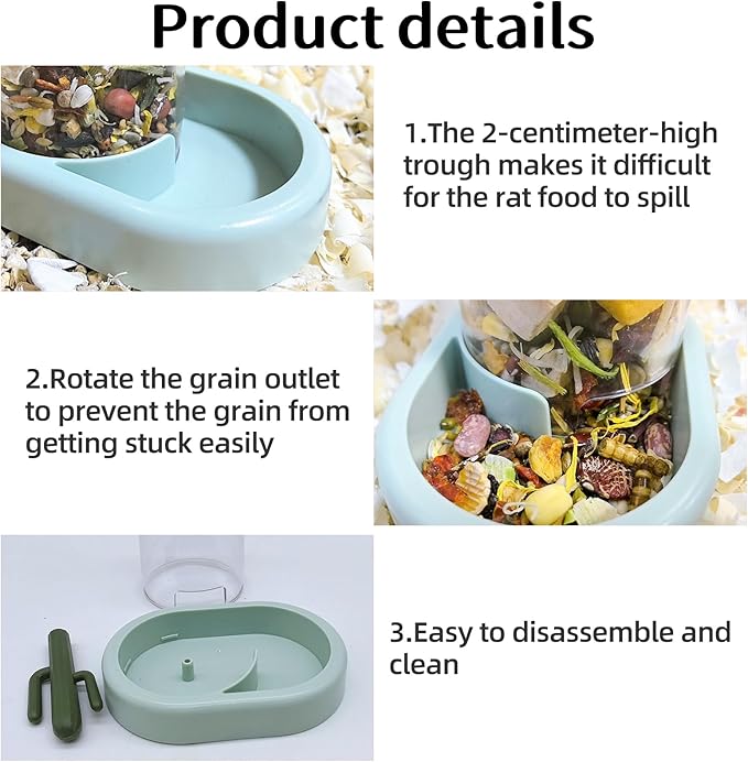 Hamiledyi Automatic Hamster Feeder Rat Food Dispenser Bowl with Water Bottle Food Dish Bowl for Dwarf Hamster Mouse Gerbils (Green)