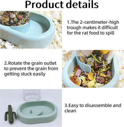 Hamiledyi Automatic Hamster Feeder Rat Food Dispenser Bowl with Water Bottle Food Dish Bowl for Dwarf Hamster Mouse Gerbils (Green)