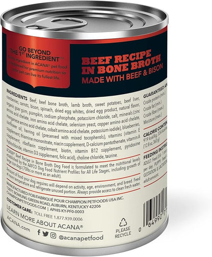 ACANA Premium Chunks in Bone Broth Grain-free Wet Dog Food Beef Recipe 12.8oz Cans (12 Count)