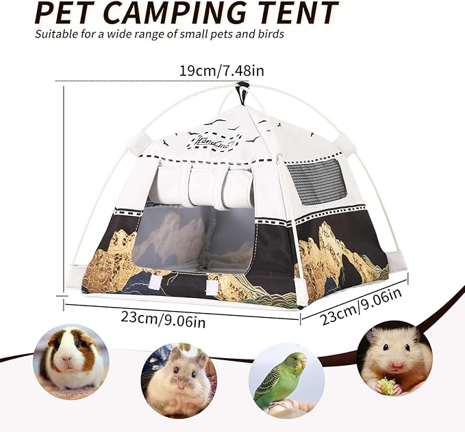 Hamster Mini Camping Tent Hideout, Syrian Hamster Tent House Rat Bed Without Installing, Lightweight & Easy to Clean, Suitable for Mouse, Fancy Rat, Chipmunk and Mini Guinea Pig (Grey)