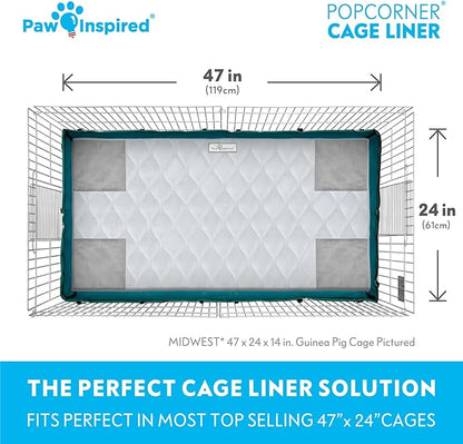 Paw Inspired PopCorner Guinea Pig Cage Liners | Washable Fleece Bedding or Pet Bed Mat for Small Animals | Super Absorbent Pee Pad with Reinforced Corners and Waterproof Bottom (Midwest, Light Gray)