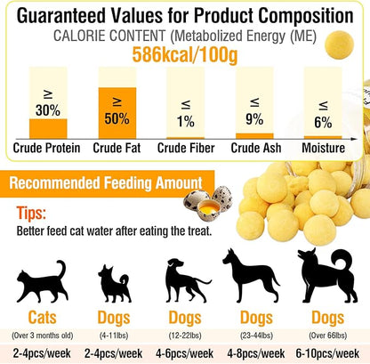 3.52oz/100g Freeze Dried Quail Egg Yolk, Cat and Dog Treats, Single Ingredient Pet Snacks, Healthy Tasty Dry Pet Food
