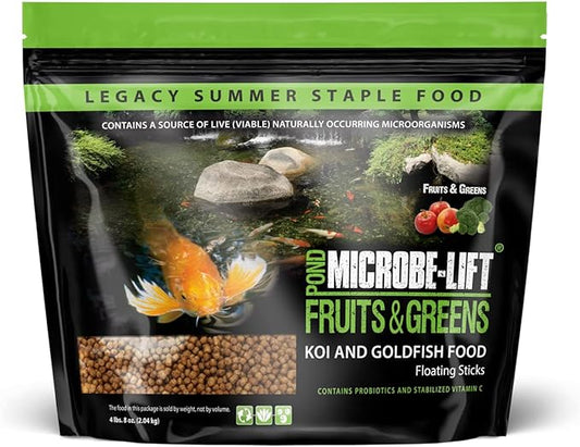 MICROBE-LIFT Fruits and Greens Floating Fish Food Sticks for Ponds, Water Gardens, and Fountains, Safe for Live Goldfish and Koi, 4.5 Pounds