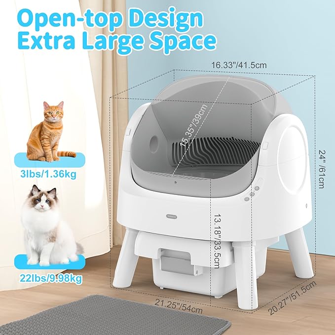 Self Cleaning Cat Litter Box, Automatic Cat Litter Box for Multiple Cats, Integrated Safety Protection with Open-Top Design