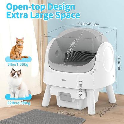 Self Cleaning Cat Litter Box, Automatic Cat Litter Box for Multiple Cats, Integrated Safety Protection with Open-Top Design