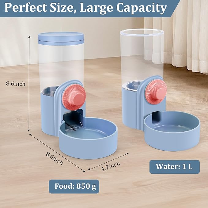 Pet Feeder Waterer Hanging Dog Cat Food Water Dispenser, Automatic Gravity Feeder Waterer Set for Cage Pets, Travel Food Water Bowl Rabbit Feeder for Ferret Small and Medium Animals, Purple