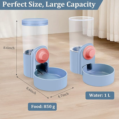 Pet Feeder Waterer Hanging Dog Cat Food Water Dispenser, Automatic Gravity Feeder Waterer Set for Cage Pets, Travel Food Water Bowl Rabbit Feeder for Ferret Small and Medium Animals, Purple