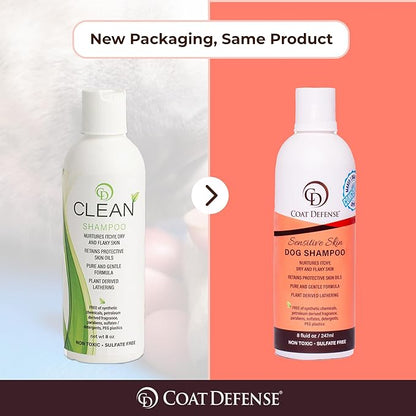 COAT DEFENSE Sensitive Dogs Shampoo | Made in USA | All-Natural Hypoallergenic - Soothes and Relieves Itchy & Dry Skin | 8 Ounces Concentrated Makes 32 Ounces