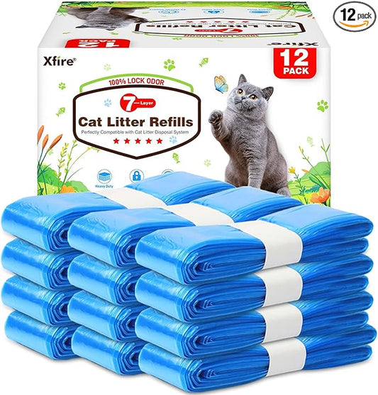 12 Pack Cat Litter Refill Bags, 100% Odor Lock Litter Refills Compatible with Litter Genie XL/Plus/Standard/Pet Pail