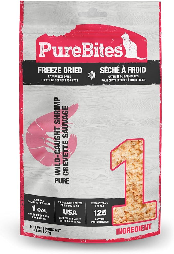PureBites Shrimp Freeze Dried Cat Treats, 1 Ingredient, Made in USA, 0.8oz