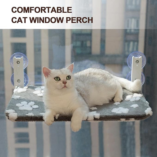 Cat Window Perch, Foldable Cat Window Hammock with Cute 3D Textured Paw Cover and Strong Suction Cups, Cordless Window Seat Bed for Indoor Cats (Grey, Large)