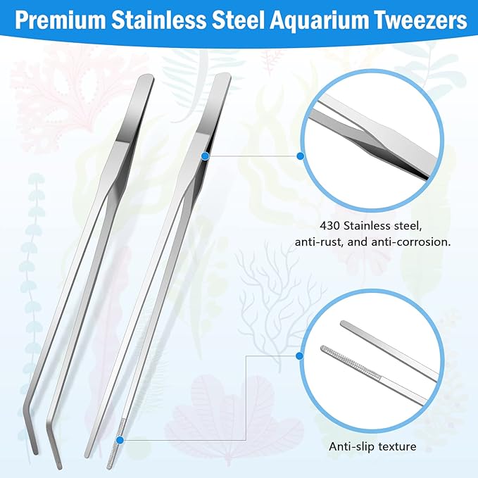 5 in 1 Aquarium Coral Feeder Kit, Luxiv 2 Pcs 60ml and 30ml Aquatic Reef Feeding Dropper with 10in Extender Pipe, 2 Pcs Stainless Steel Straight and Curved Aquarium Tweezers for Feeding Tong (Silver)