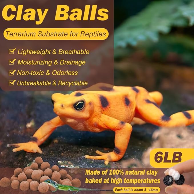 ZeeDix 6LBS Expanded Clay Balls for Reptile Terrarium Substrate - 100% Natural Lightweight Clay Pebbles Substrate, Bioactive Terrarium Substrate for Frogs Bearded Dragon Tortoises Snake Bedding