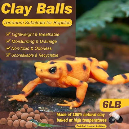 ZeeDix 6LBS Expanded Clay Balls for Reptile Terrarium Substrate - 100% Natural Lightweight Clay Pebbles Substrate, Bioactive Terrarium Substrate for Frogs Bearded Dragon Tortoises Snake Bedding