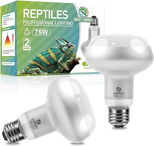 Reptile Heat Lamp 2Pack 75W, Intense Basking Spot Light Bulb with UVA, Simulate Natural Daylight Heat Bulb for Reptile, Turtle, Bearded Dragon, Lizard, Tortoise, Gecko, Snake