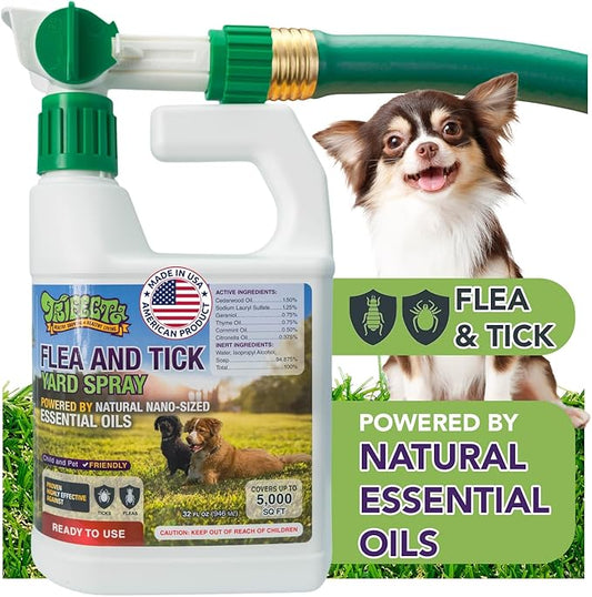Trifecta Flea and Tick Ready to Use Outdoor Spray for Yards | All Natural Flea and Tick Prevention for Yards with Essential Oils | Pet and Family Safe | Hose-End Sprayer for up to 5,000 Sq Ft